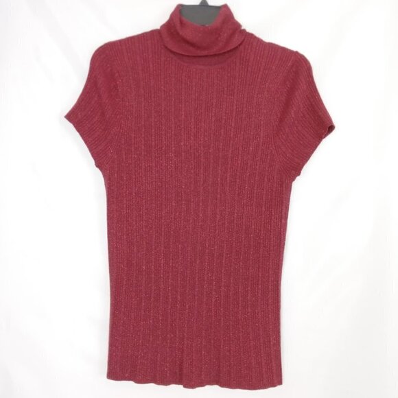 APT 9 | Red Metallic Sparkle Knit Sweater Top Turtleneck | Size LP - Picture 2 of 6